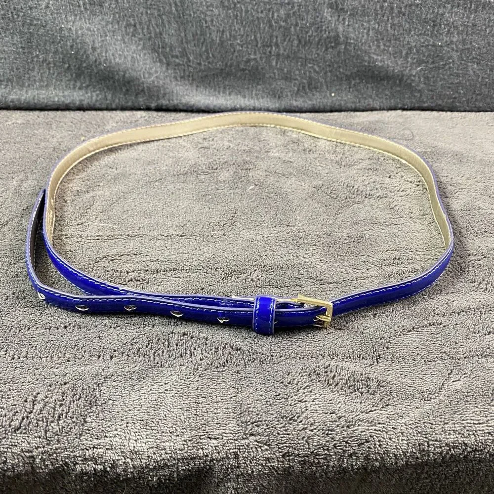 Royal Blue Faux Patent Leather Skinny Belt Womens Med Gold Buckle Casual Dress